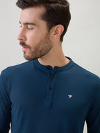 Men's Solid Henley Neck Regular Fit Full Sleeve T-Shirt with Logo and Button Closure