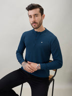 Men's Solid Henley Neck Regular Fit Full Sleeve T-Shirt with Logo and Button Closure