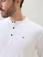 Men's Solid Henley Neck Regular Fit Full Sleeve T-Shirt with Logo and Button Closure