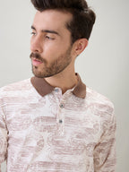 Men's Abstract Printed Polo Collar Regular Fit Full Sleeve T-Shirt