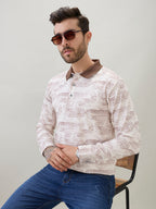 Men's Abstract Printed Polo Collar Regular Fit Full Sleeve T-Shirt