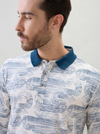 Men's Abstract Printed Polo Collar Regular Fit Full Sleeve T-Shirt