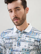 Men's All-Over Nordic Print Full Sleeve Polo T-Shirt