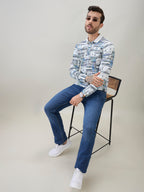 Men's All-Over Nordic Print Full Sleeve Polo T-Shirt