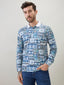 Men's All-Over Nordic Print Full Sleeve Polo T-Shirt