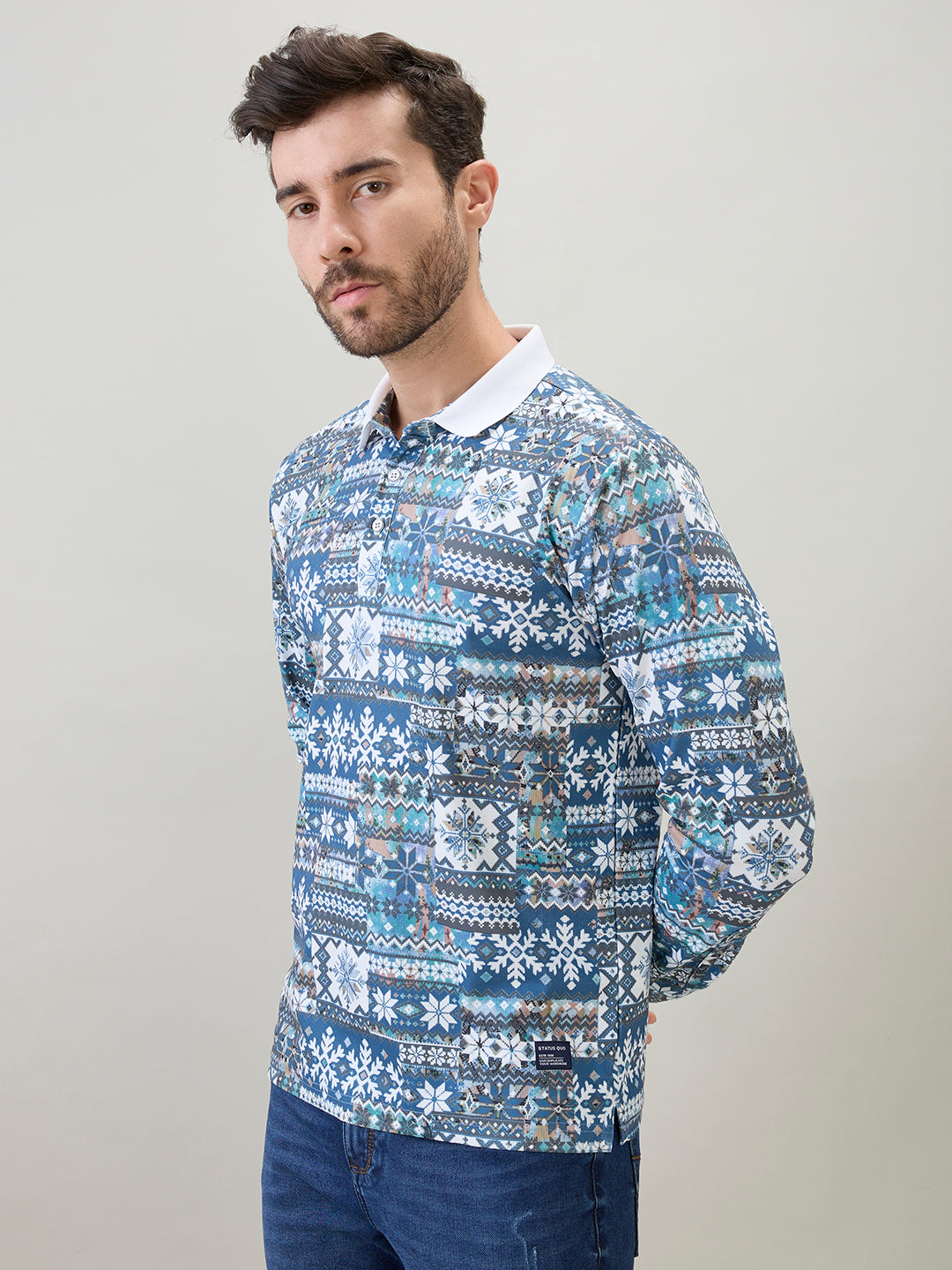 Men's All-Over Nordic Print Full Sleeve Polo T-Shirt Secondary image