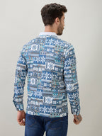 Men's All-Over Nordic Print Full Sleeve Polo T-Shirt