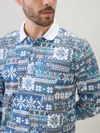 Men's All-Over Nordic Print Full Sleeve Polo T-Shirt