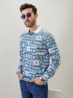 Men's All-Over Nordic Print Full Sleeve Polo T-Shirt