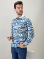 Men's All-Over Nordic Print Full Sleeve Polo T-Shirt
