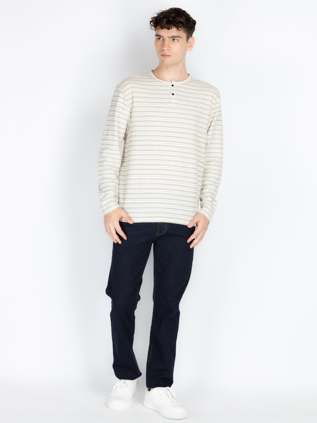 Men's Striped Henley Neck T-Shirt
