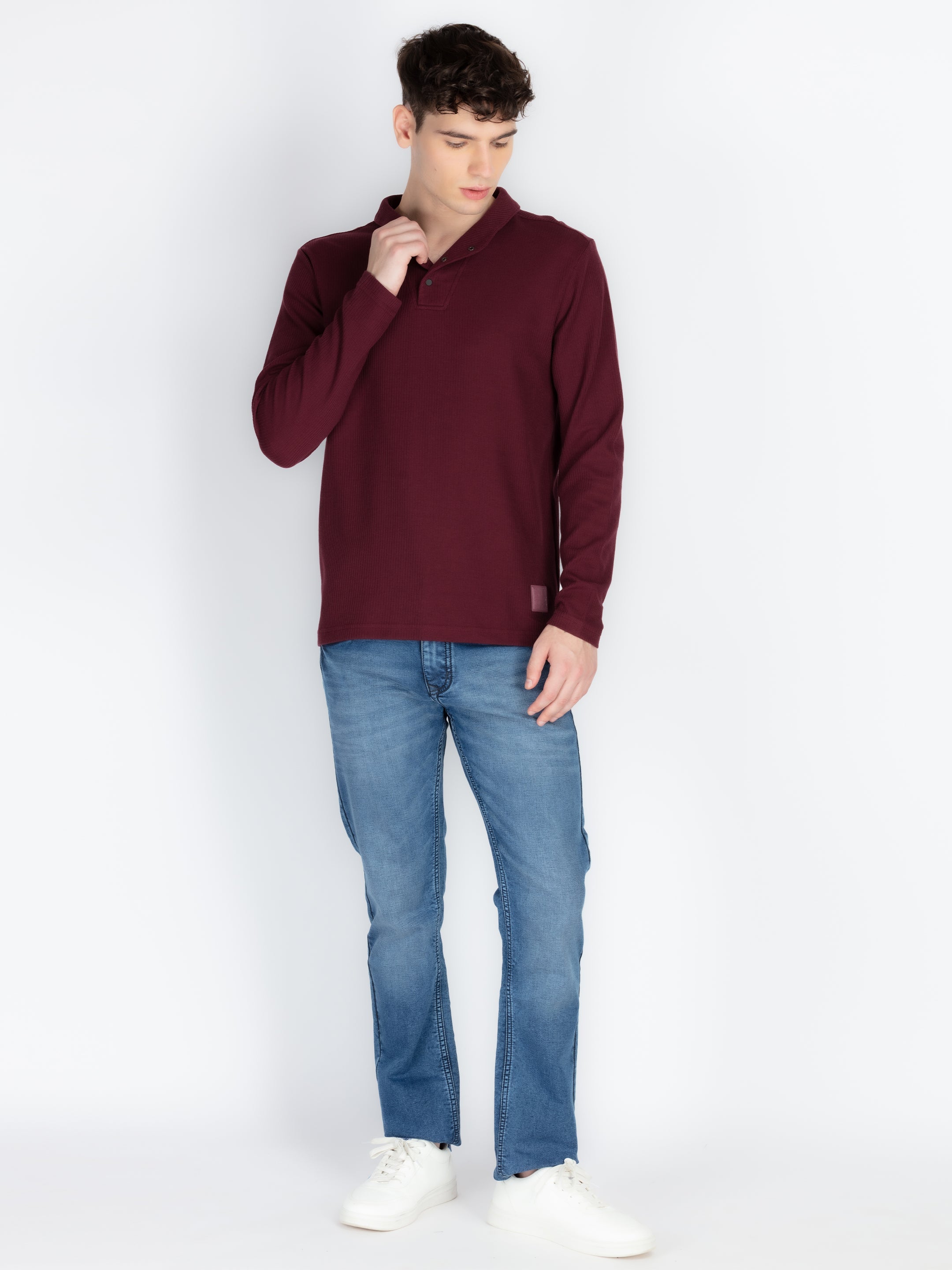 Men's Solid High Neck T-Shirt