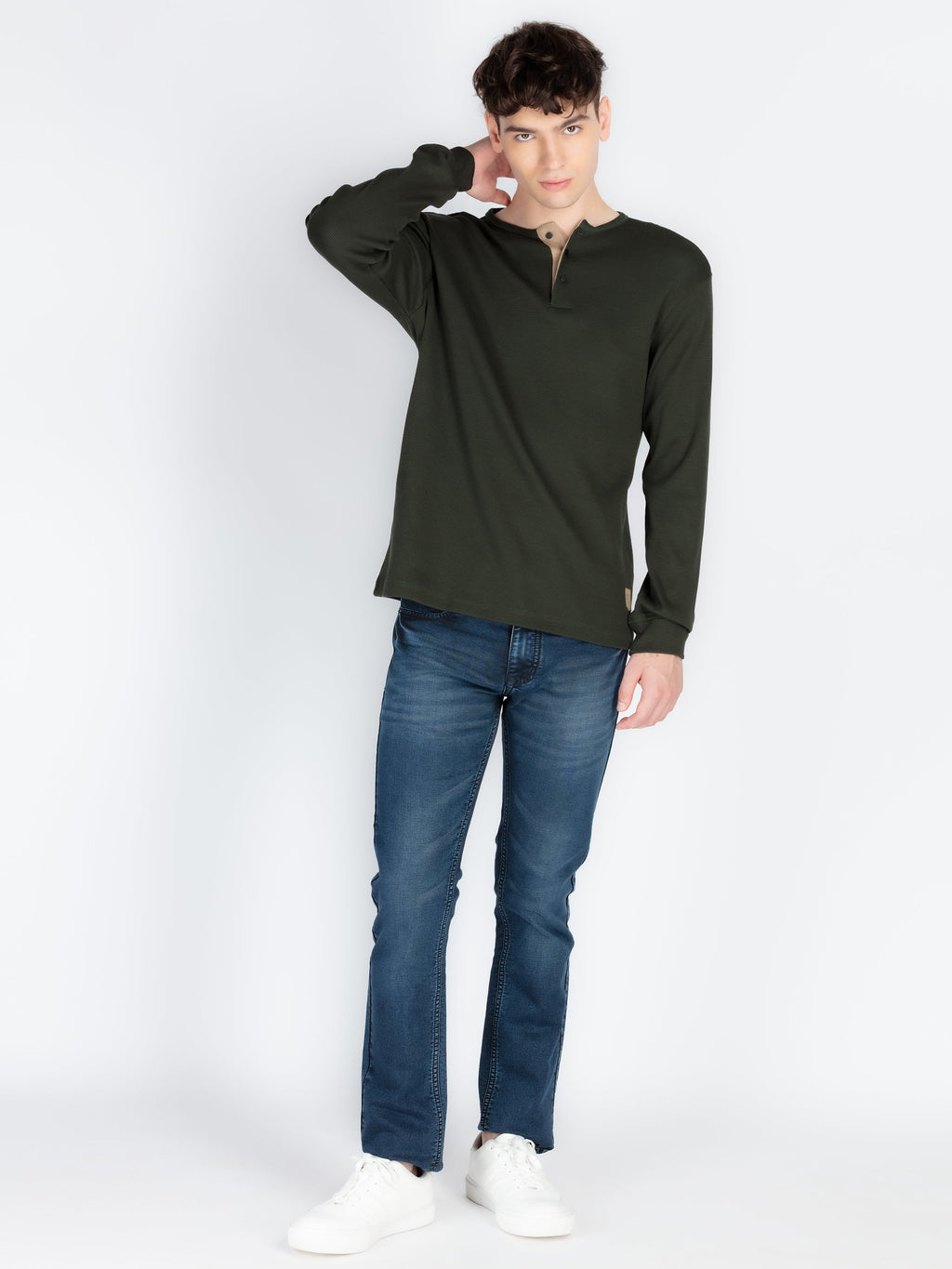 Mens Solid Henley Neck T-Shirt