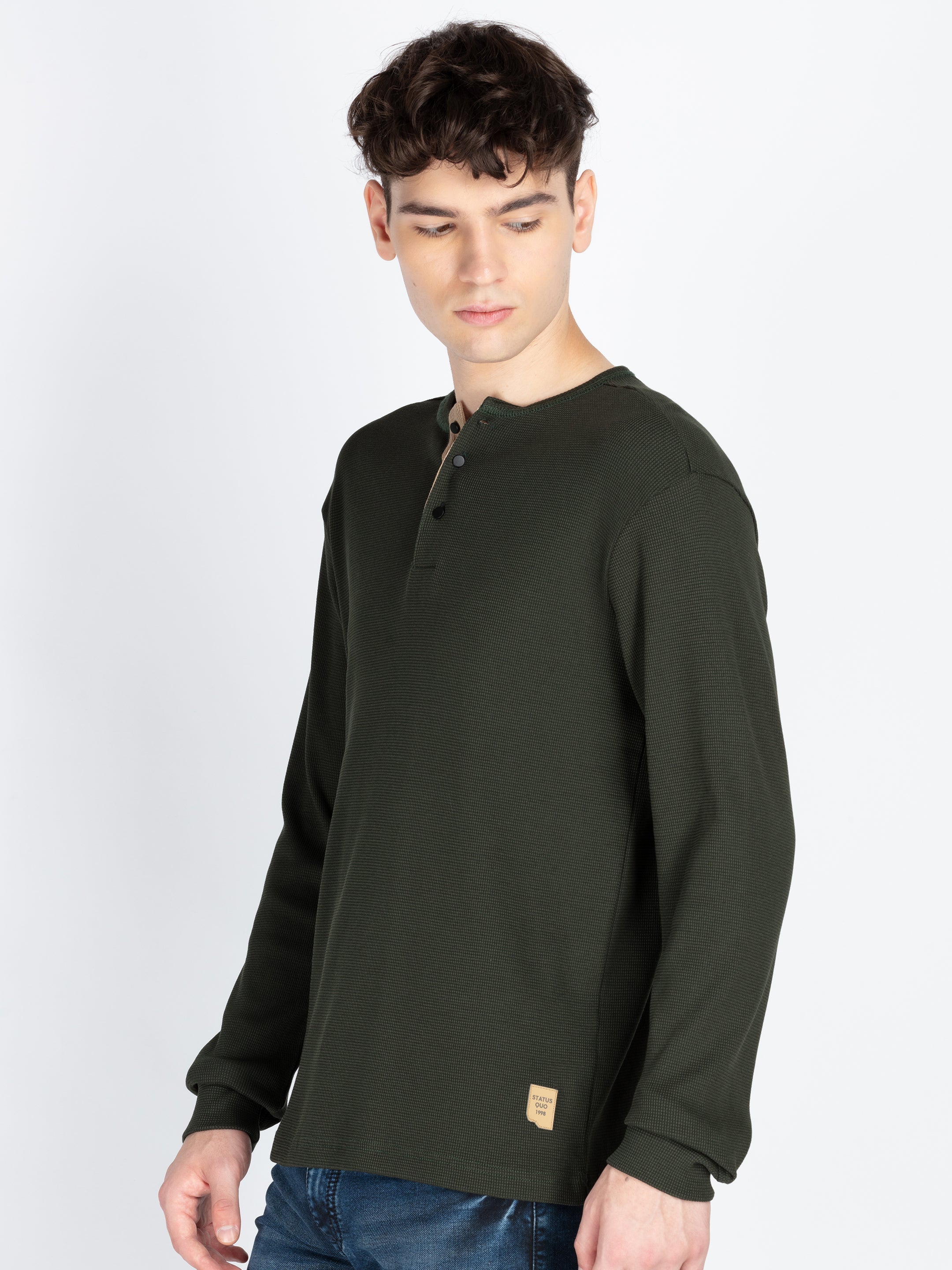 Mens Solid Henley Neck T-Shirt Secondary image