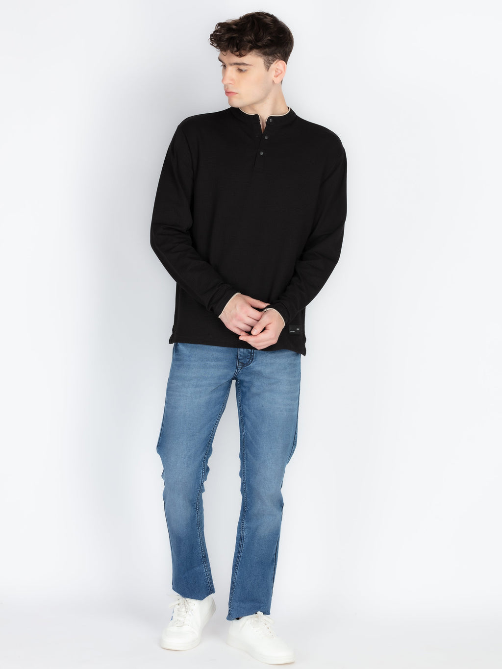 Mens Solid Henley Neck T-Shirt