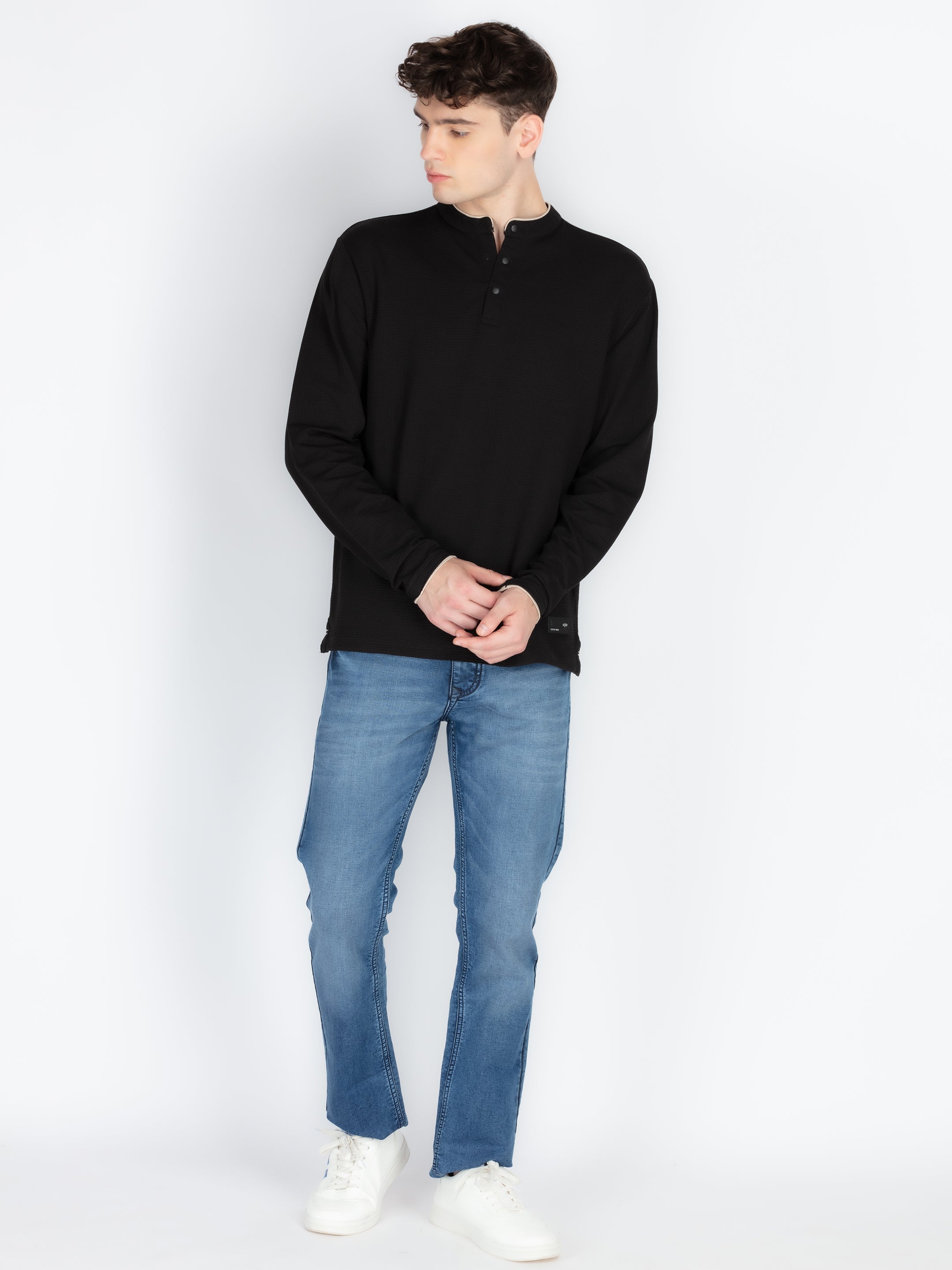 Mens Solid Henley Neck T-Shirt