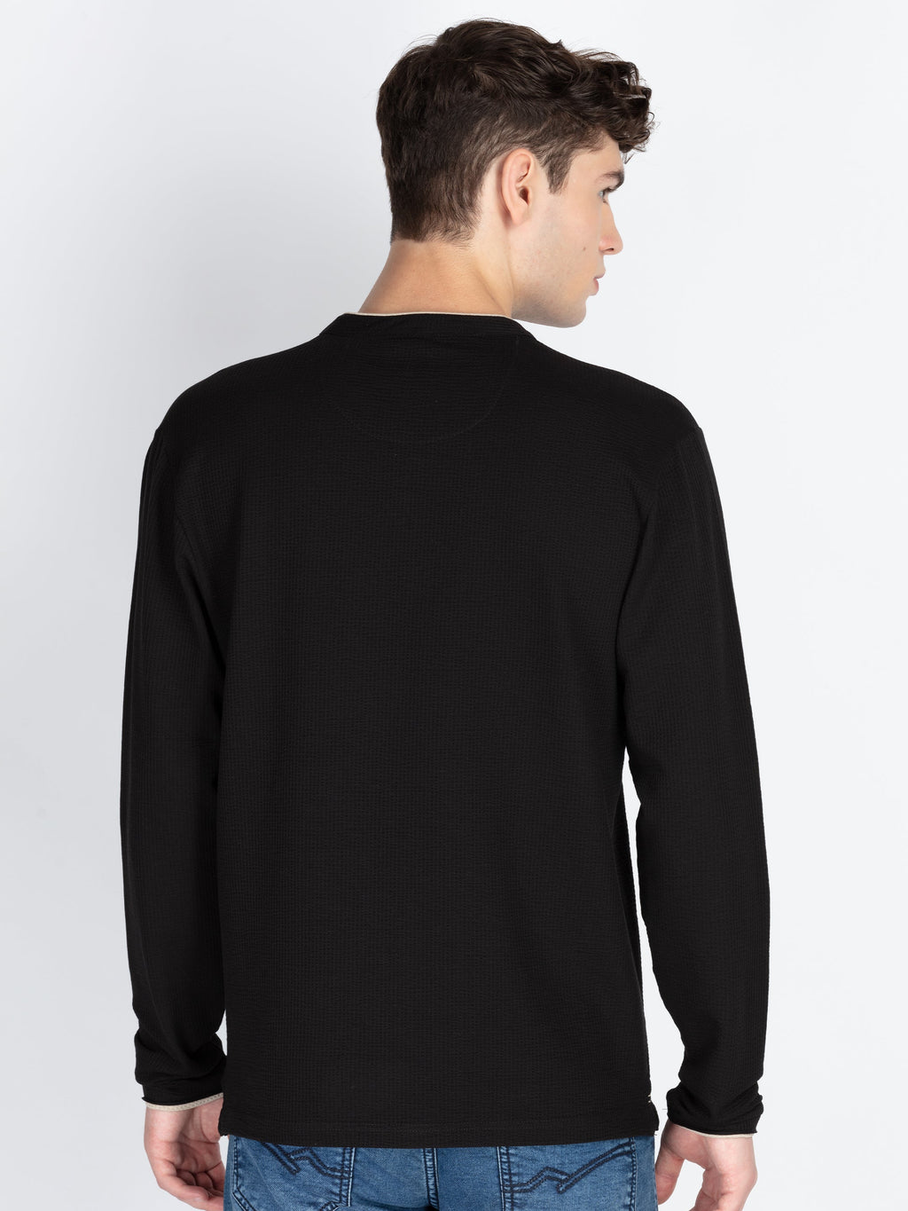 Mens Solid Henley Neck T-Shirt