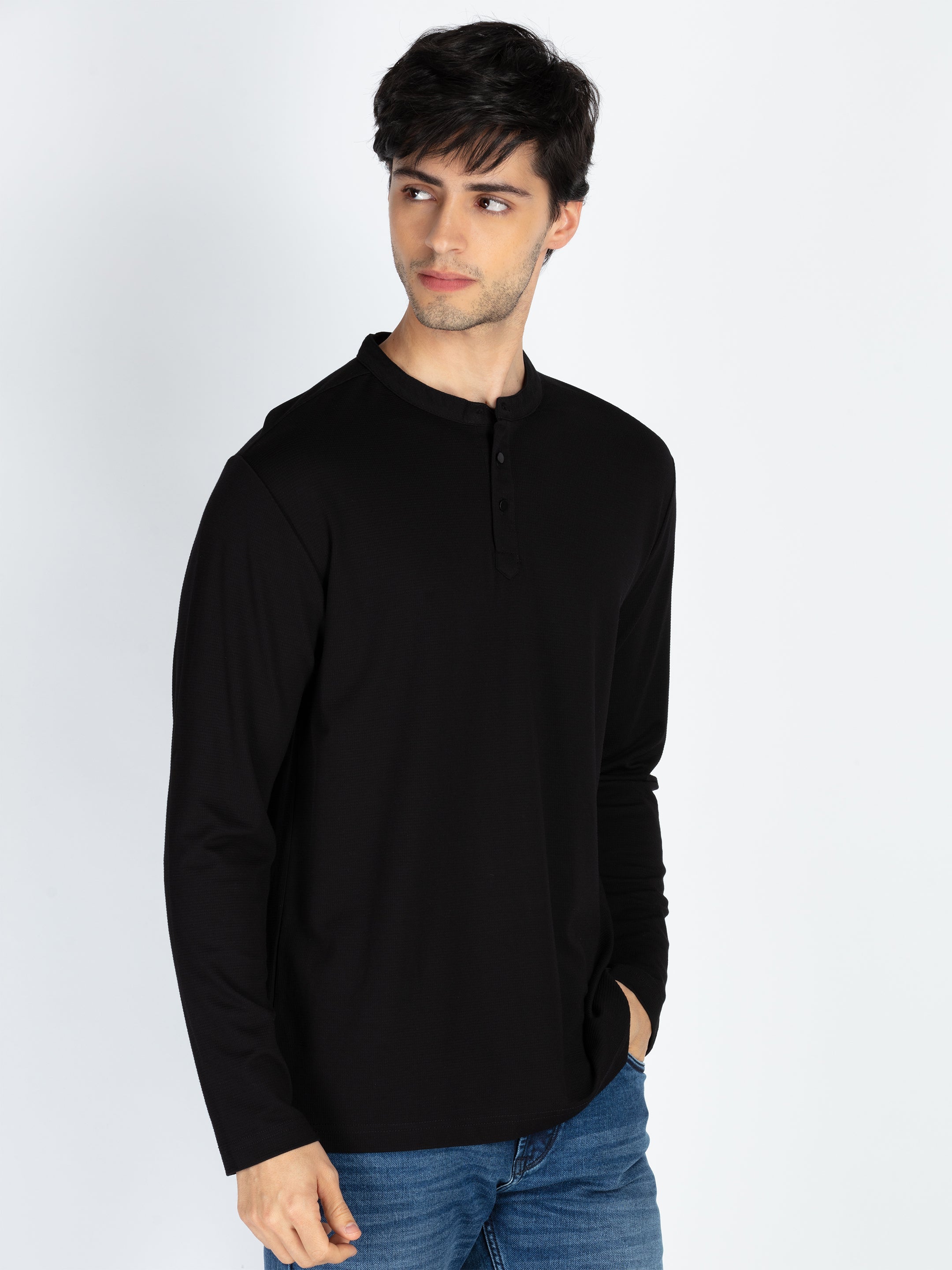 Men's Solid Henley Neck Full Sleeve T-Shirt Secondary image
