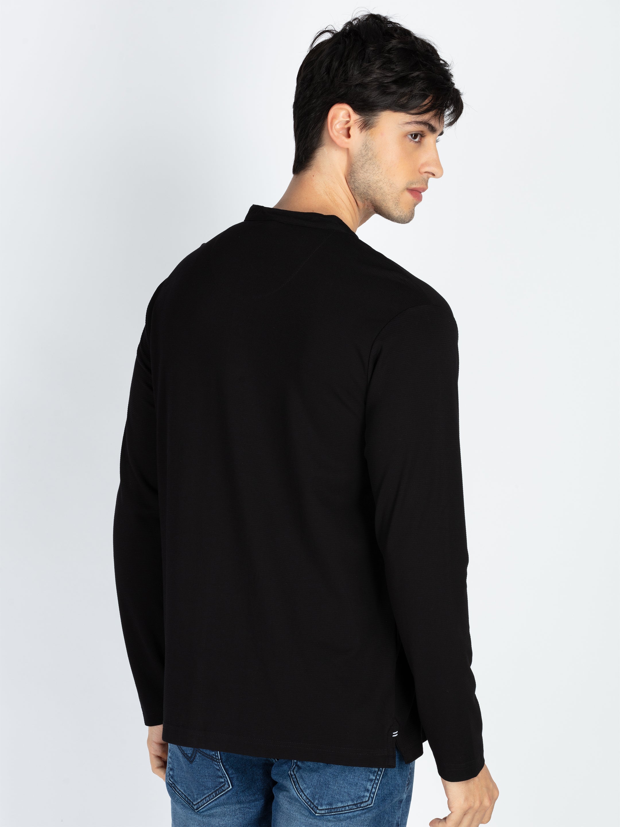 Men's Solid Henley Neck Full Sleeve T-Shirt