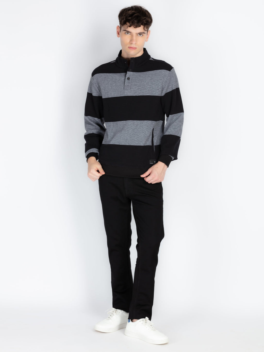 Men's Striped Knitted Regular Fit Winter Sweatshirt