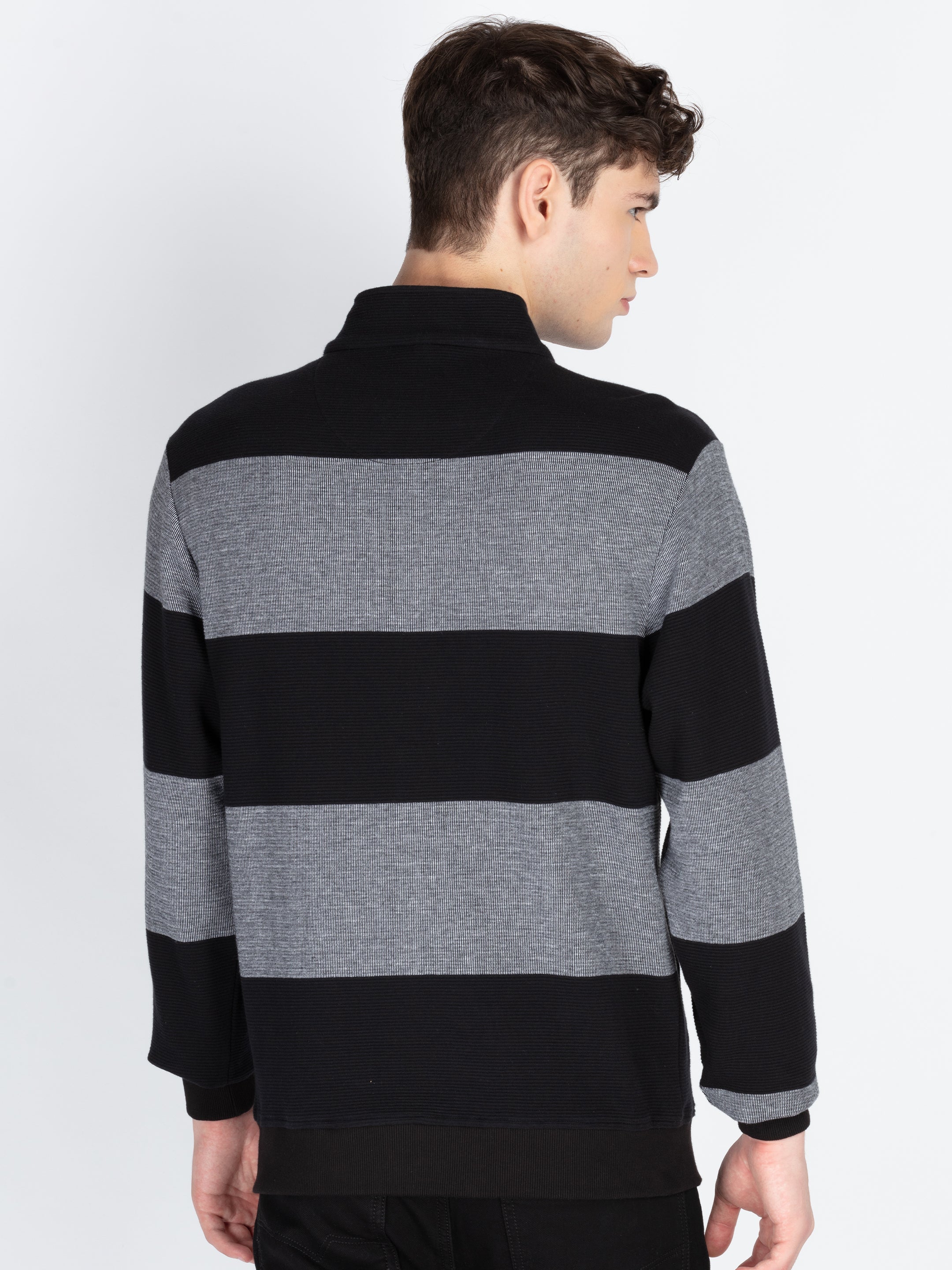 Men's Striped Knitted Regular Fit Winter Sweatshirt