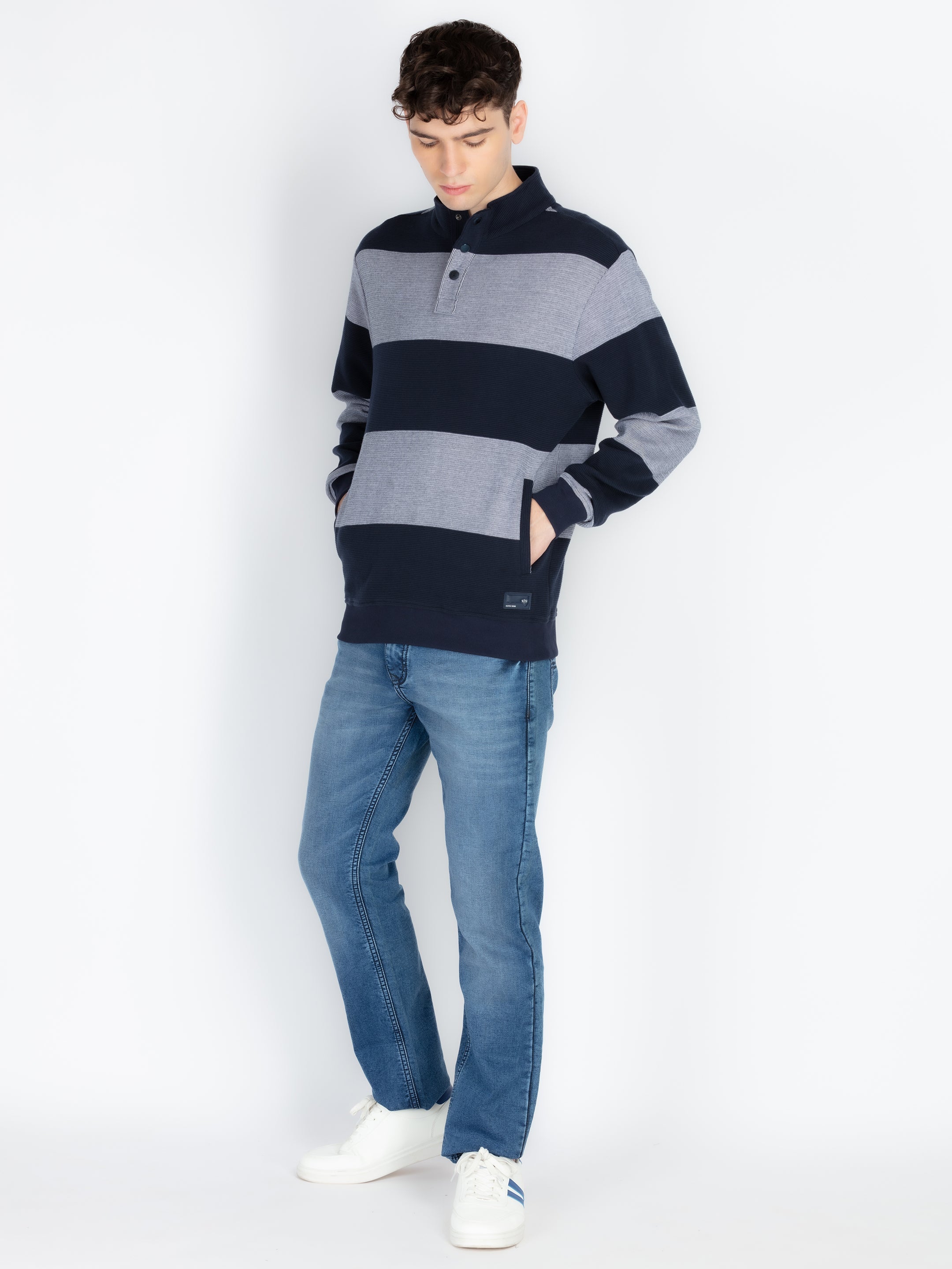 Men's Striped Knitted Regular Fit Winter Sweatshirt