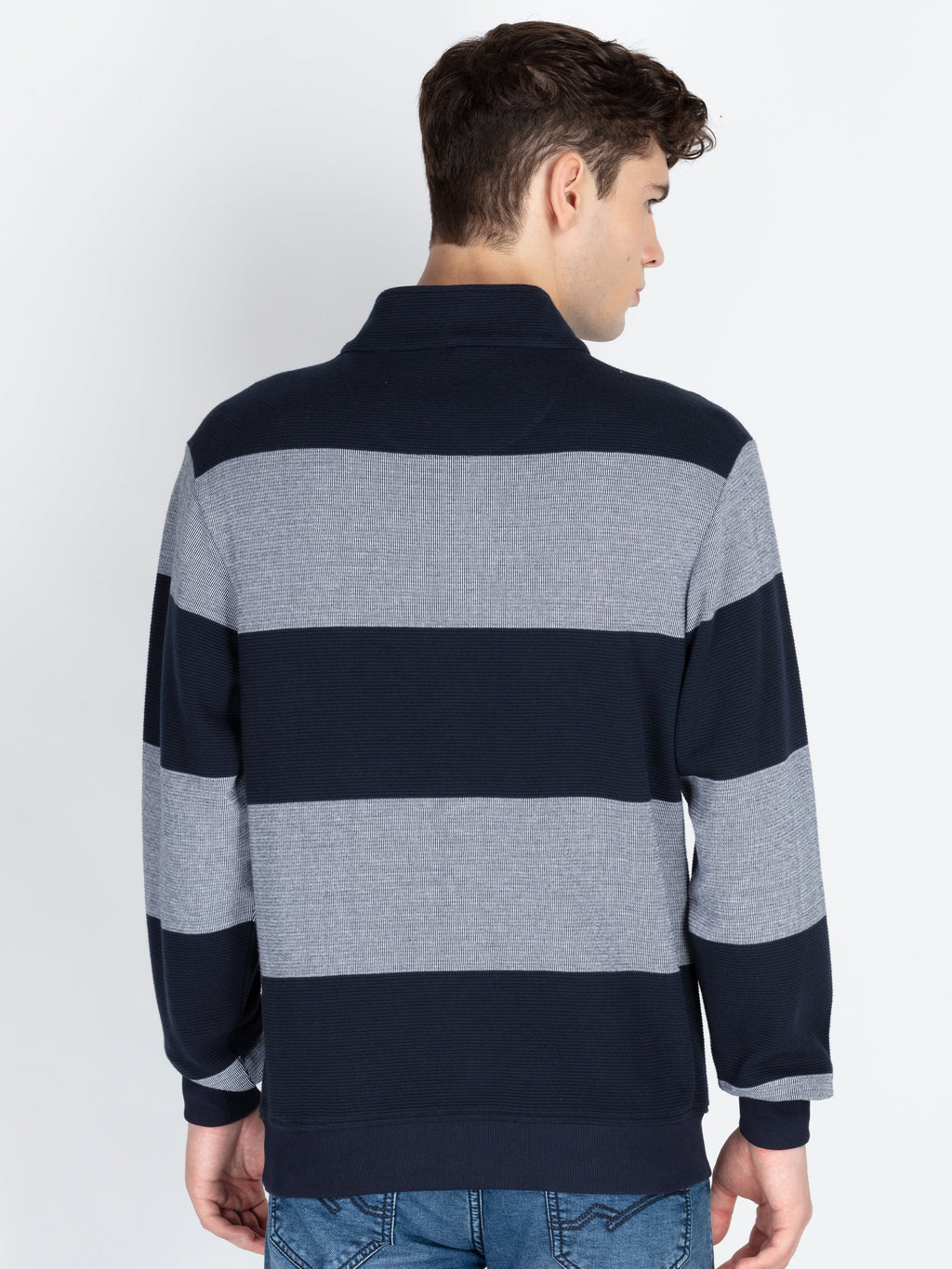 Men's Striped Knitted Regular Fit Winter Sweatshirt