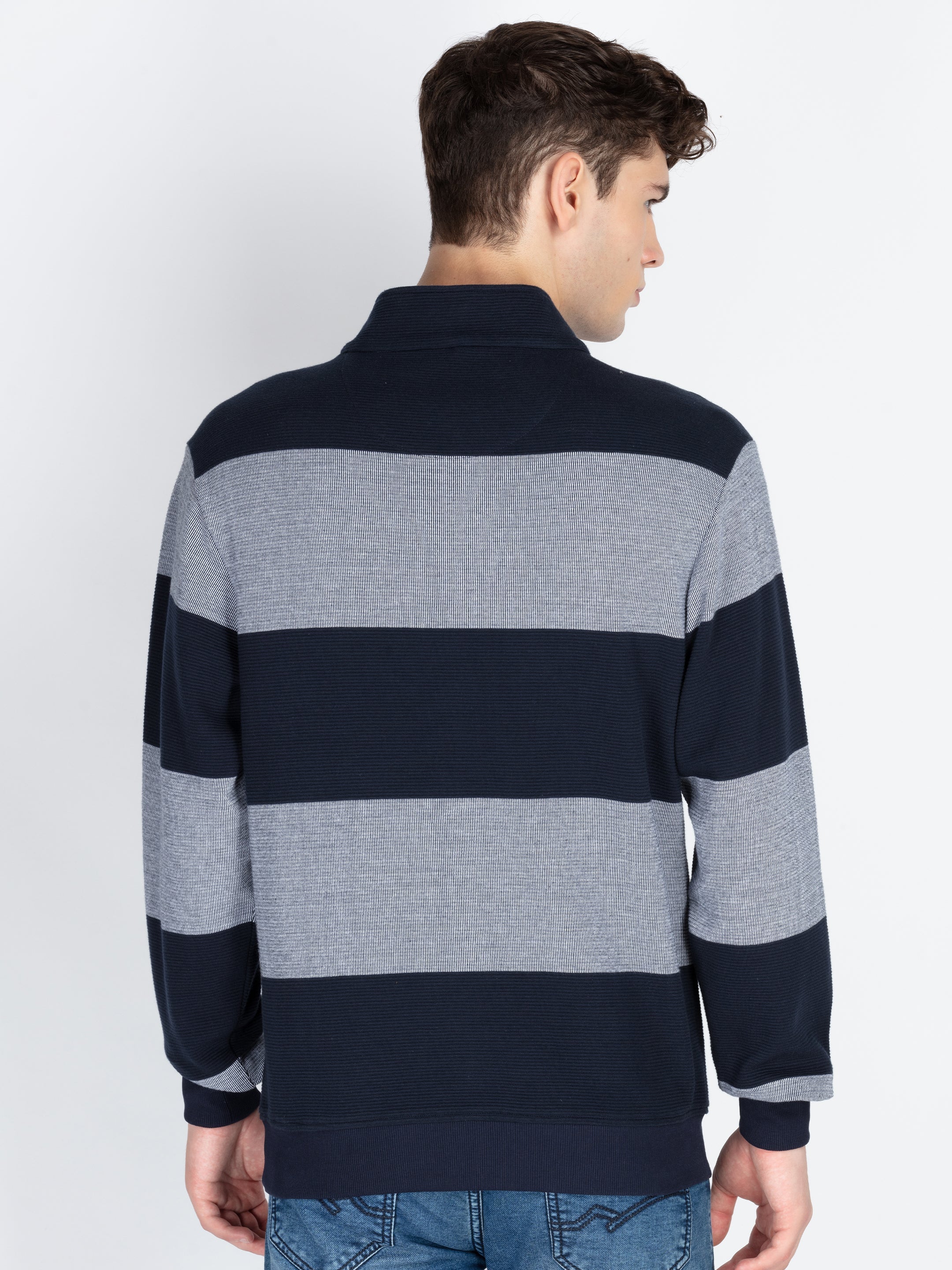 Men's Striped Knitted Regular Fit Winter Sweatshirt