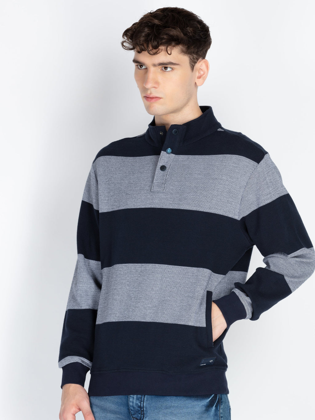 Men's Striped Knitted Regular Fit Winter Sweatshirt