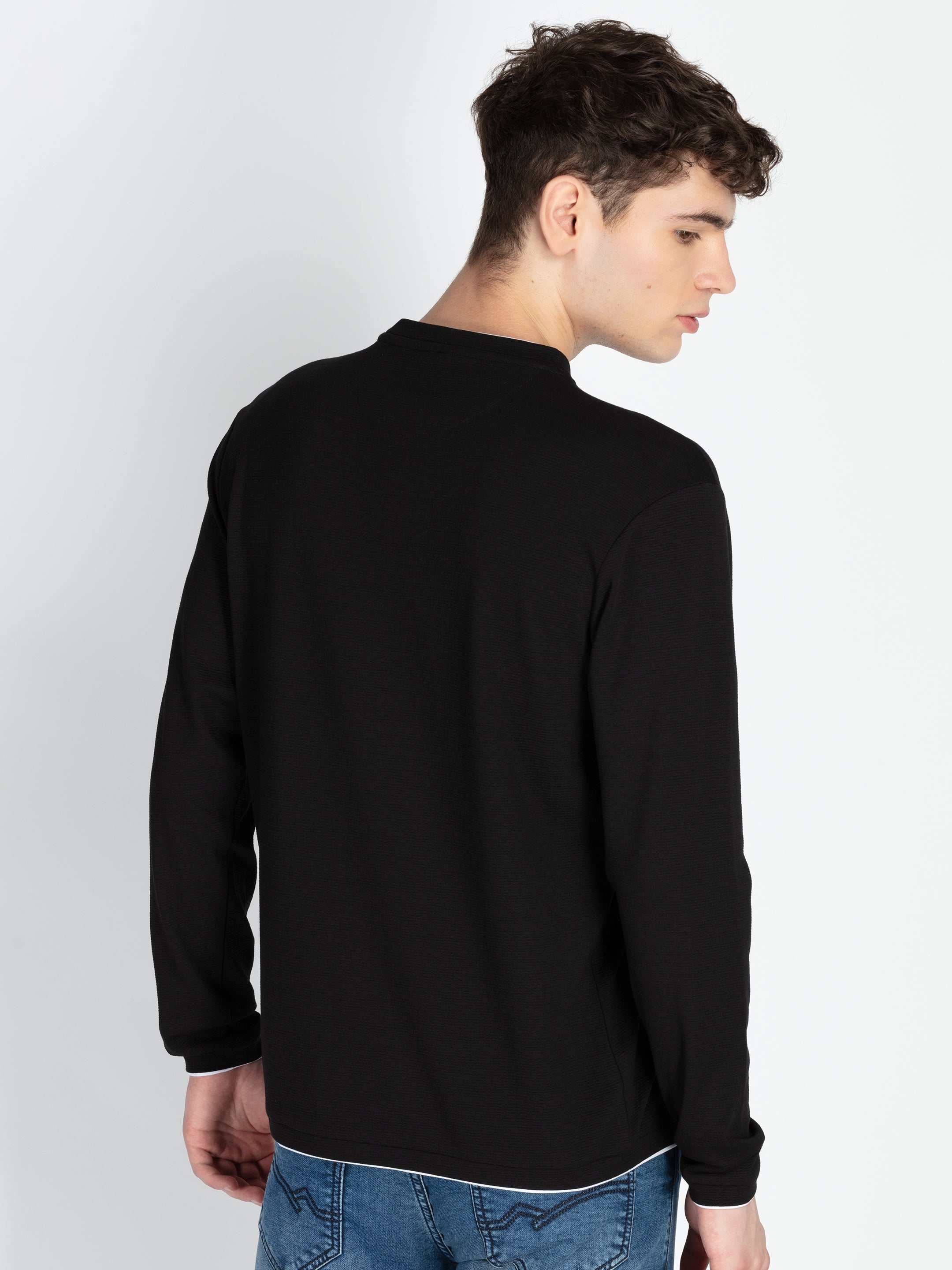 Mens Solid Round Neck Lightweight Sweatshirt