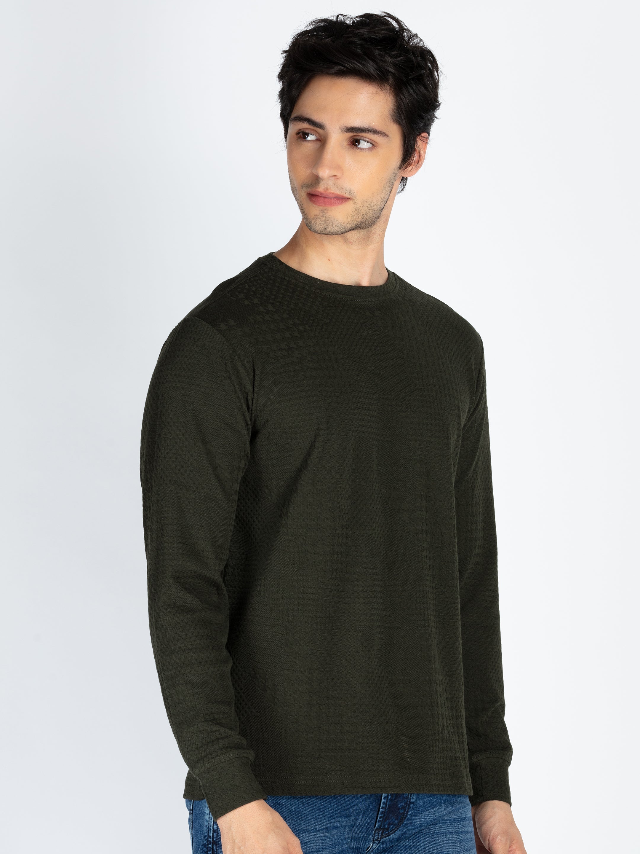 Mens Solid Lightweight Round Neck Sweatshirt