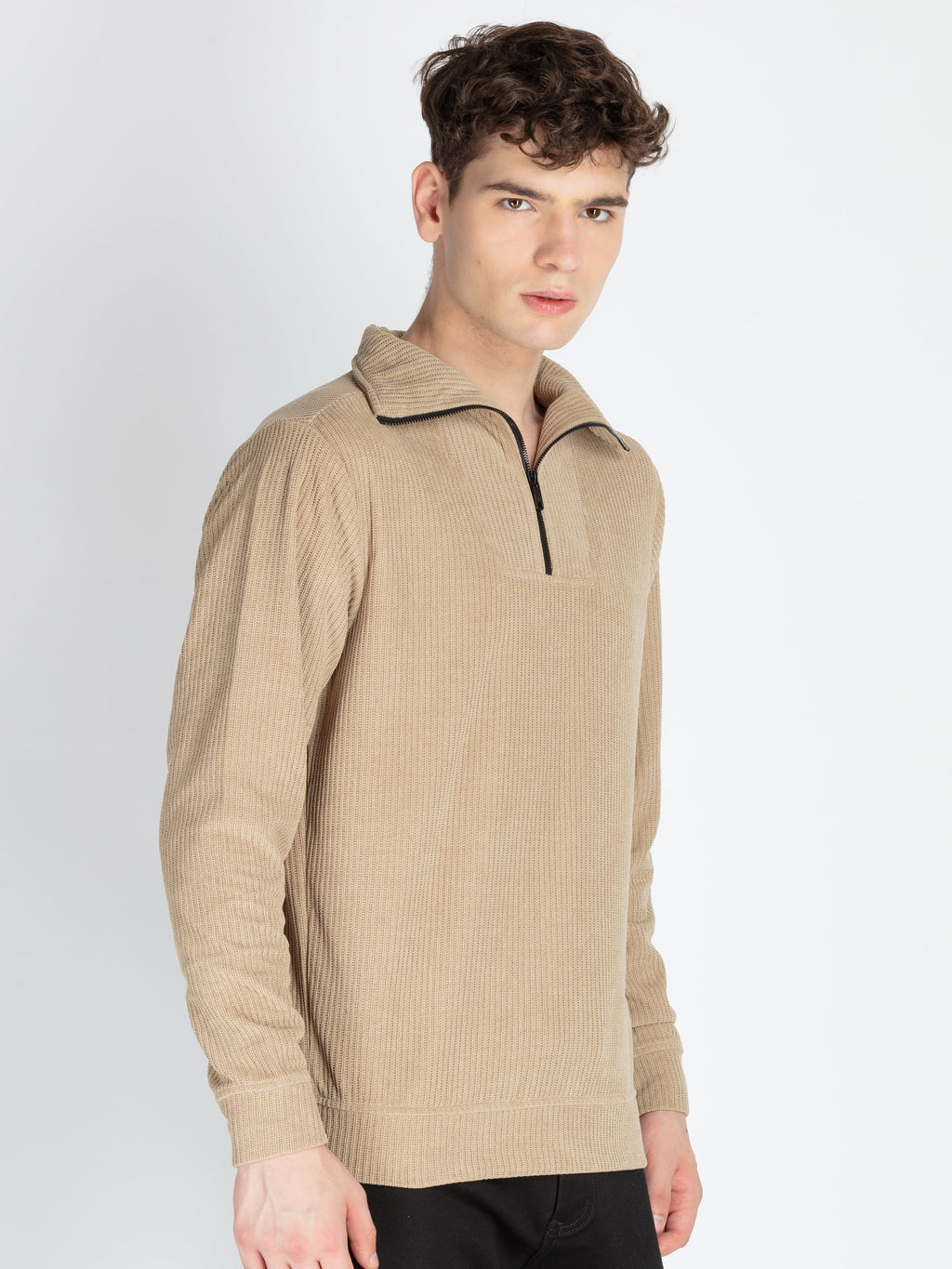 Mens Solid High Neck Lightweight Sweatshirt