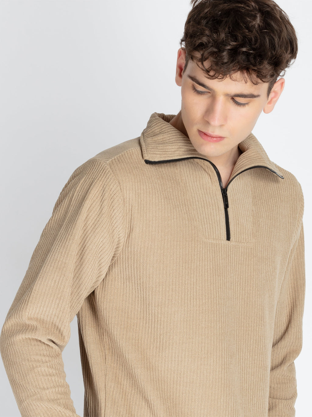 Mens Solid High Neck Lightweight Sweatshirt