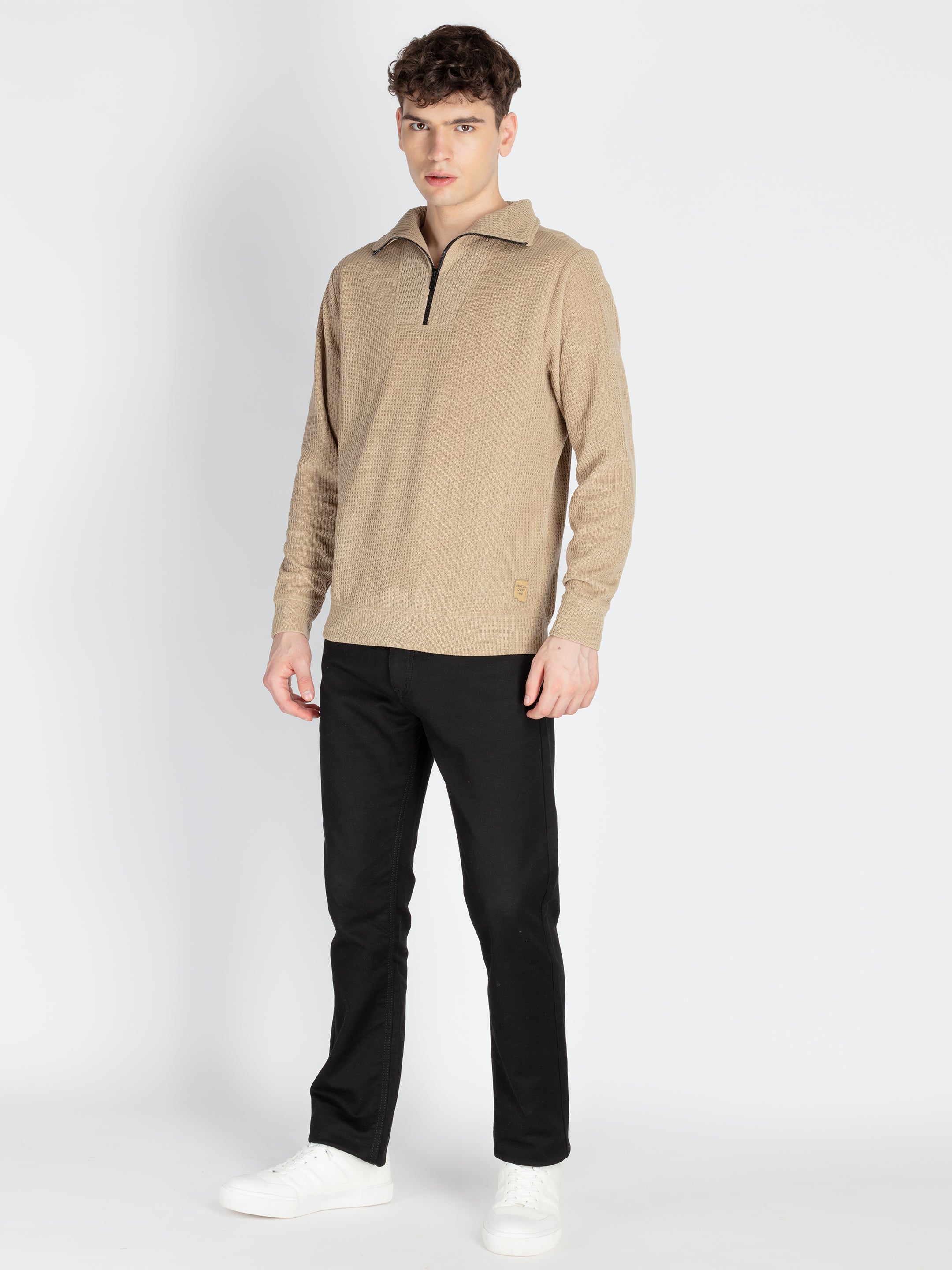 Mens Solid High Neck Lightweight Sweatshirt