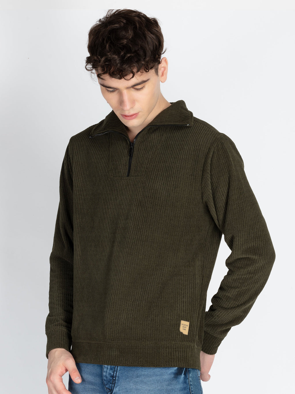 Mens Solid High Neck Lightweight Sweatshirt