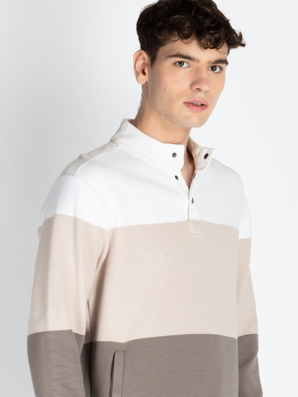 Mens Striped High Neck Lightweight Sweatshirt