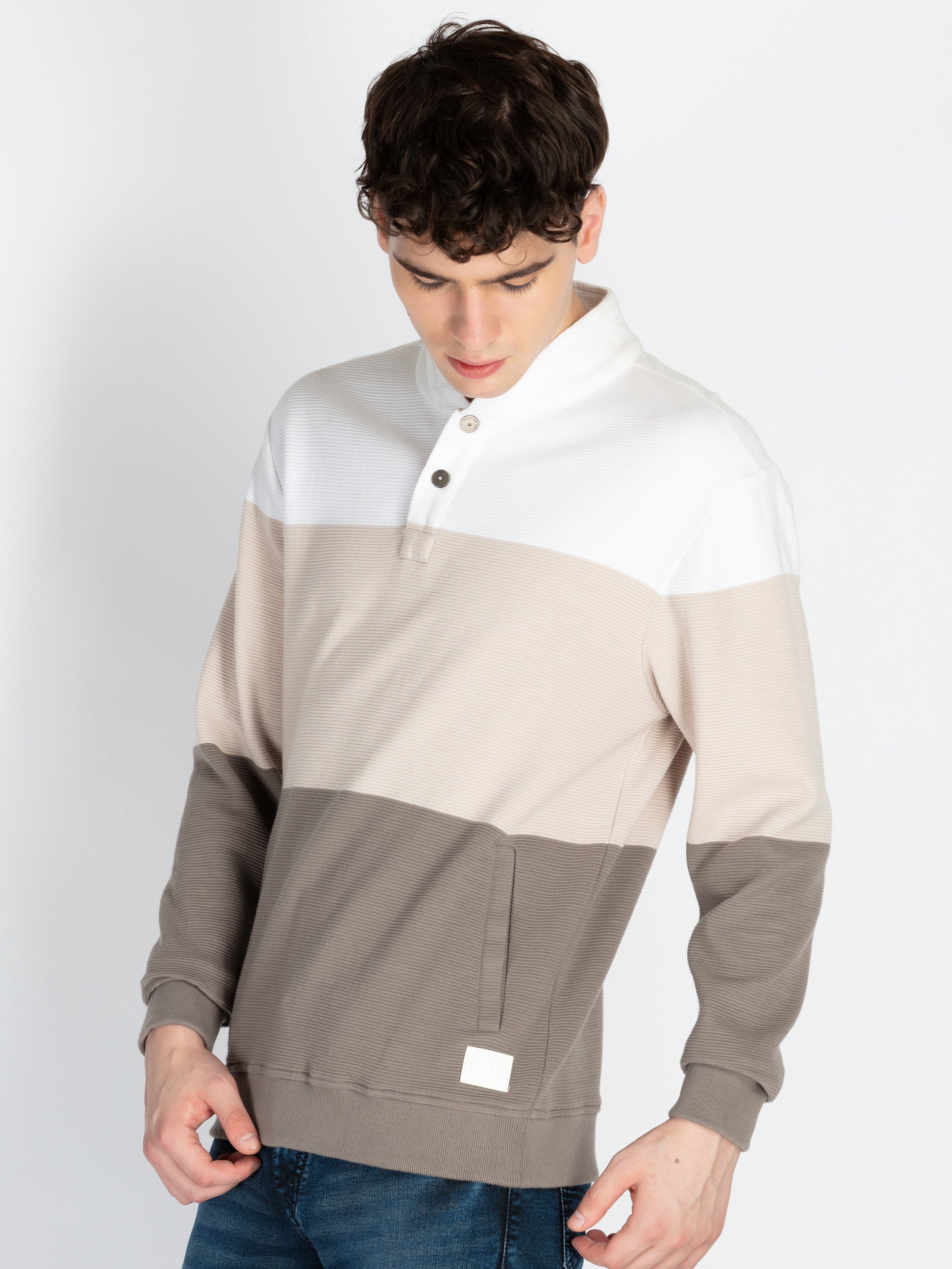 Mens Striped High Neck Lightweight Sweatshirt Secondary image