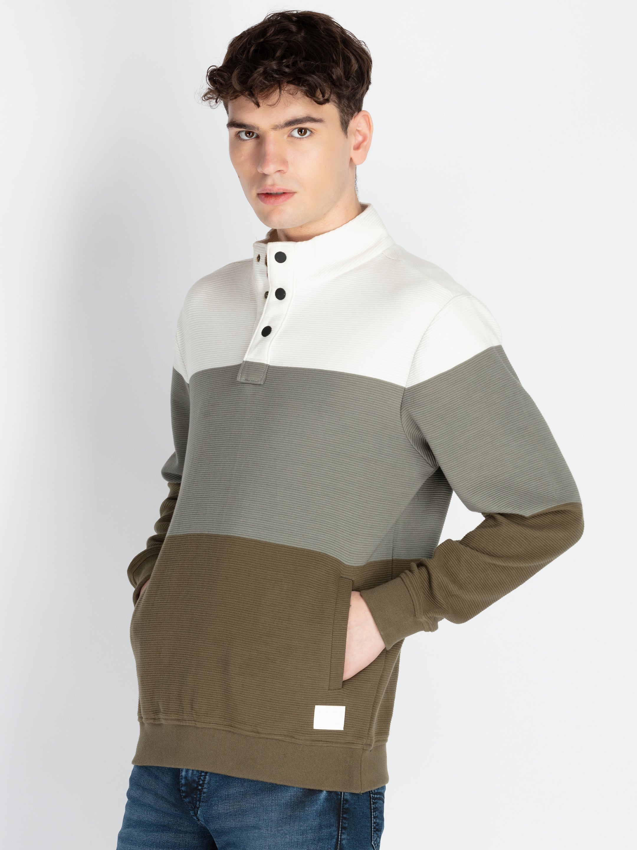 Mens Striped High Neck Lightweight Sweatshirt Secondary image