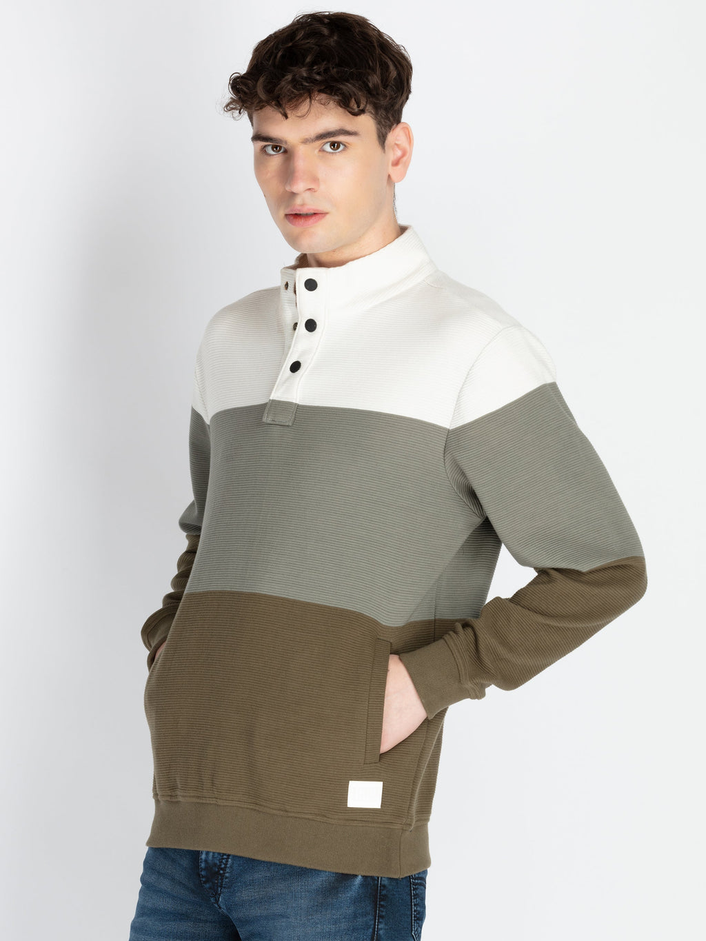 Mens Striped High Neck Lightweight Sweatshirt