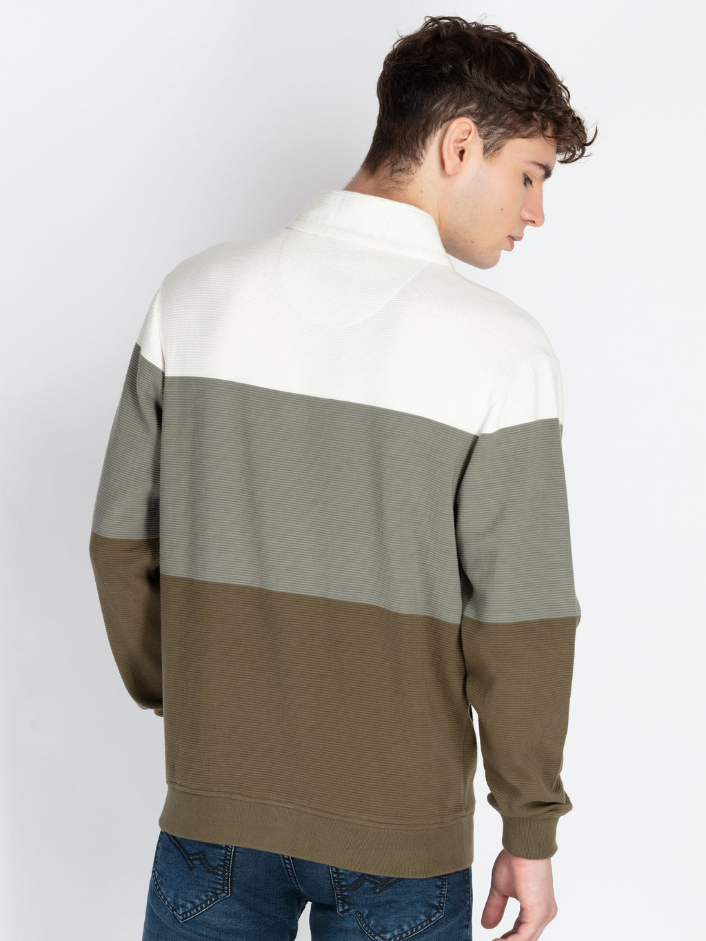 Mens Striped High Neck Lightweight Sweatshirt