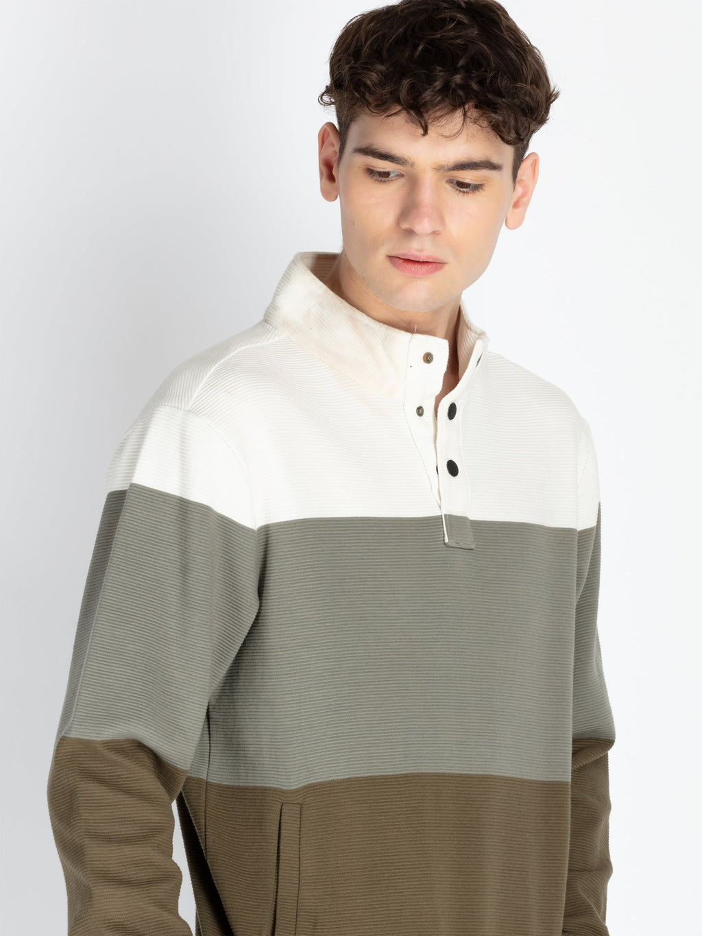Mens Striped High Neck Lightweight Sweatshirt