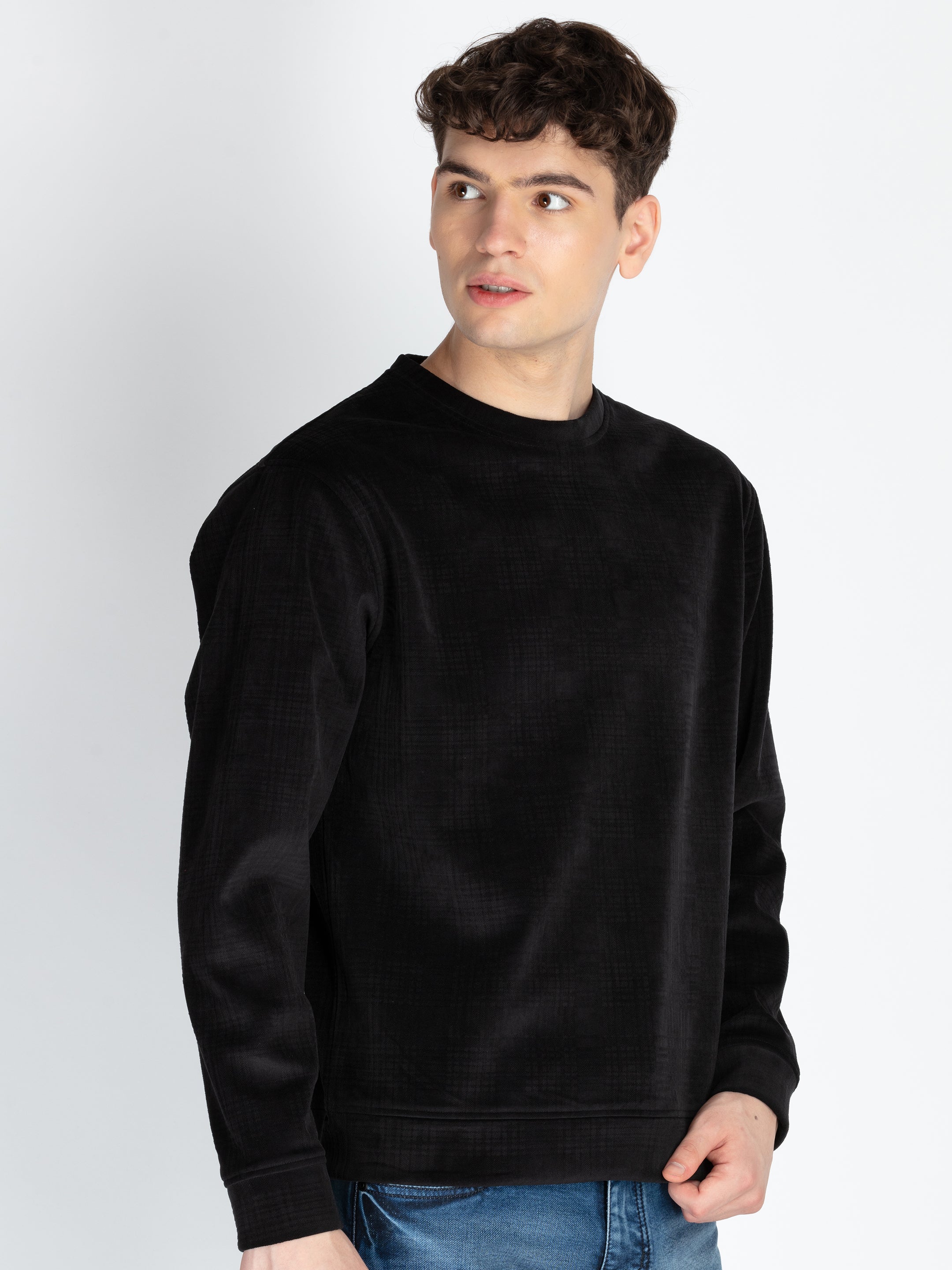 Mens Solid Round Neck Lightweight Sweatshirt Secondary image