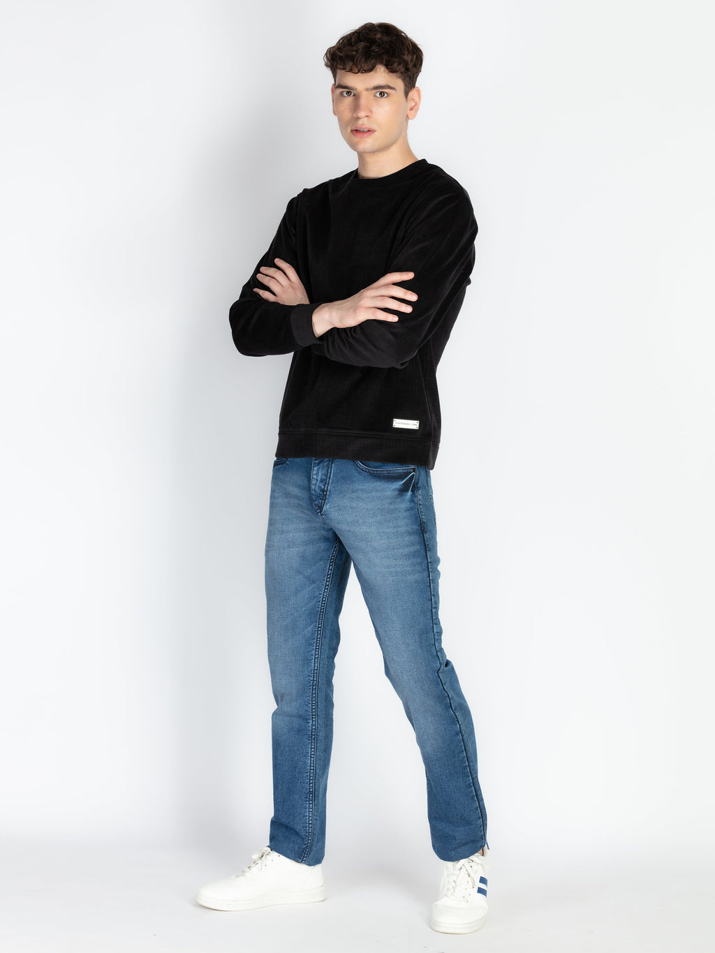 Mens Solid Round Neck Lightweight Sweatshirt