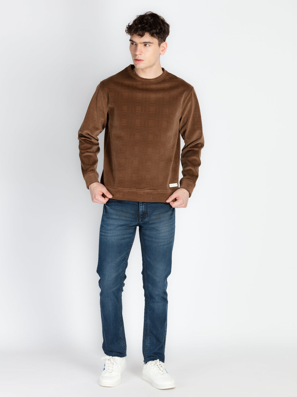 Mens Solid Round Neck Lightweight Sweatshirt