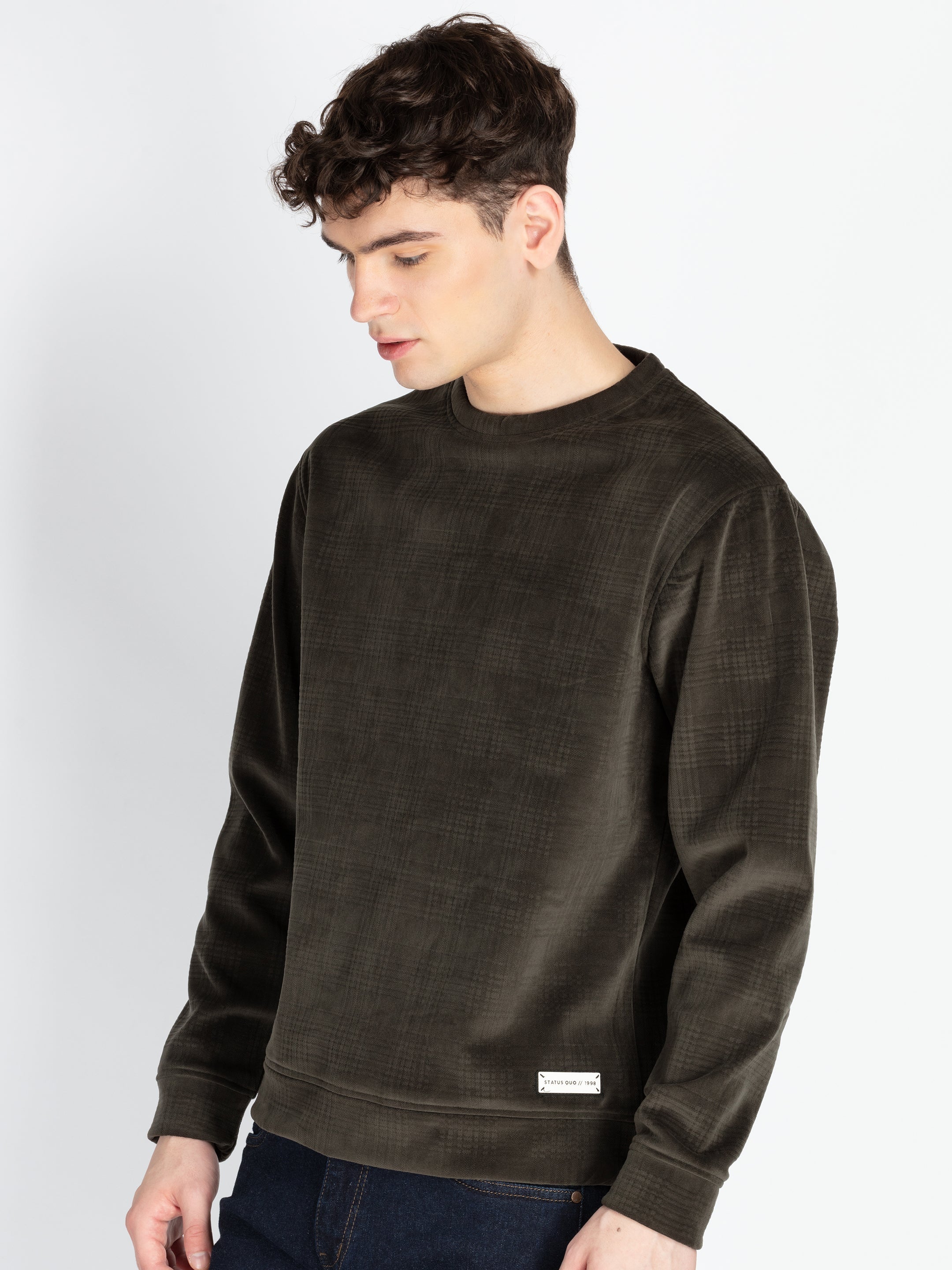 Mens Solid Round Neck Lightweight Sweatshirt Secondary image