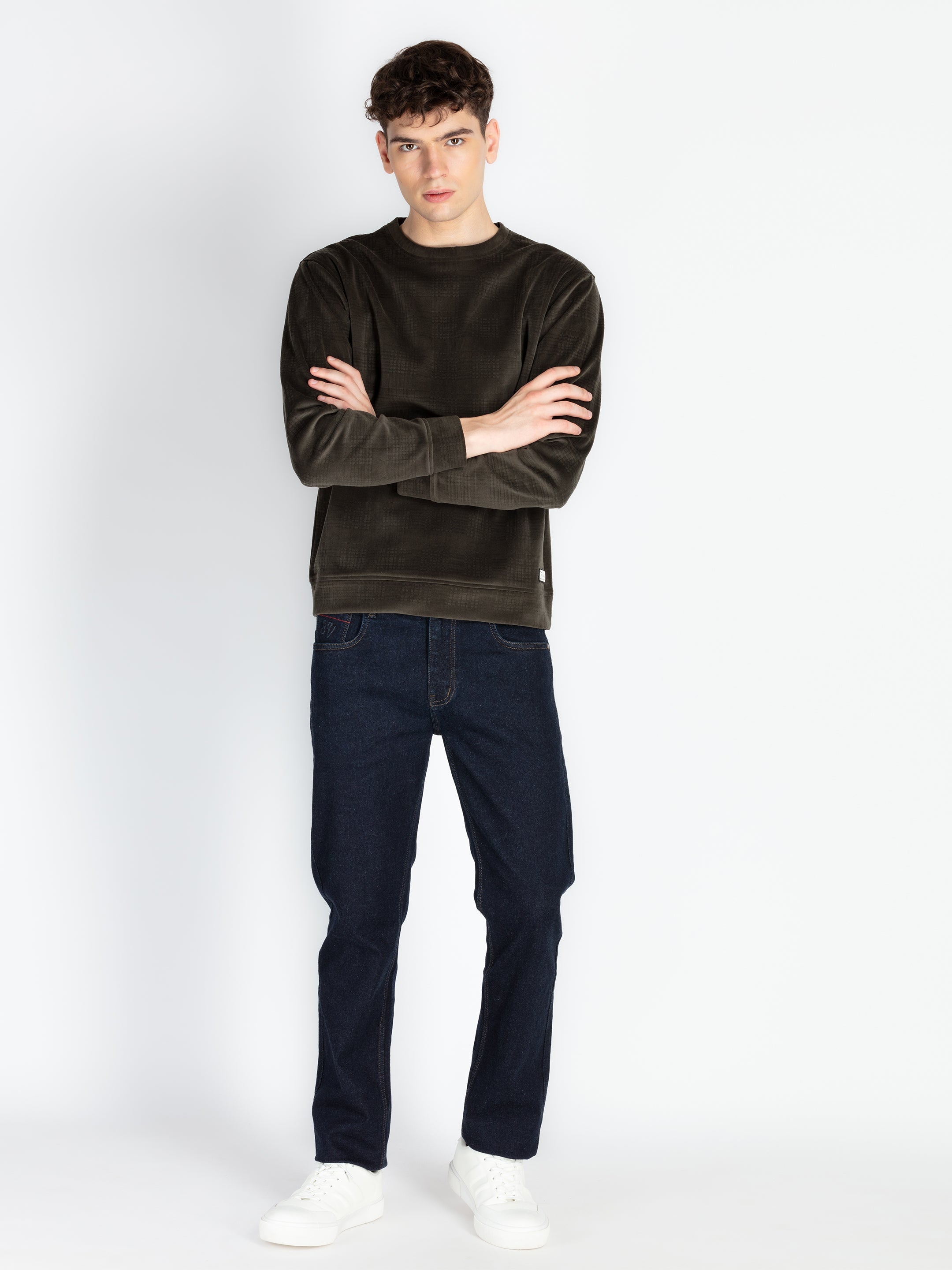 Mens Solid Round Neck Lightweight Sweatshirt