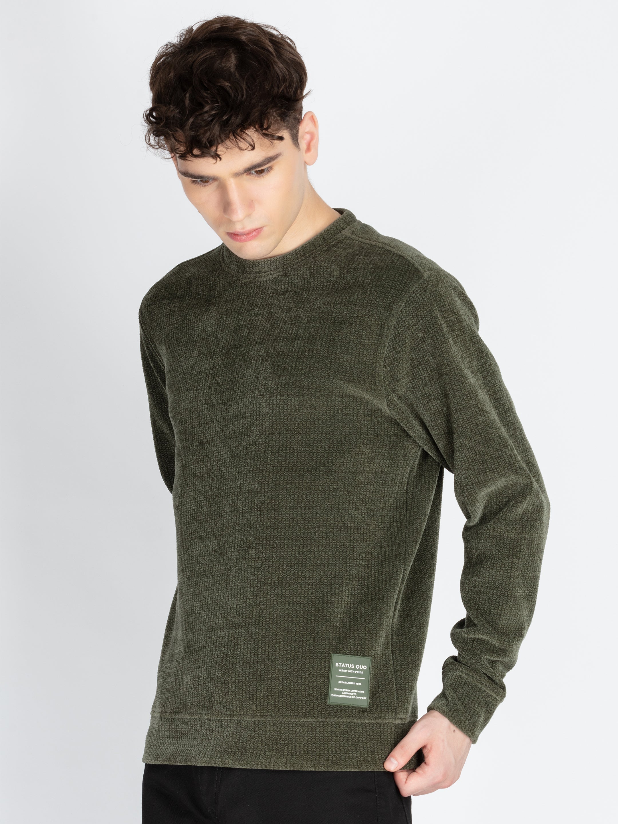 Mens Solid Round Neck Lightweight Sweatshirt Secondary image