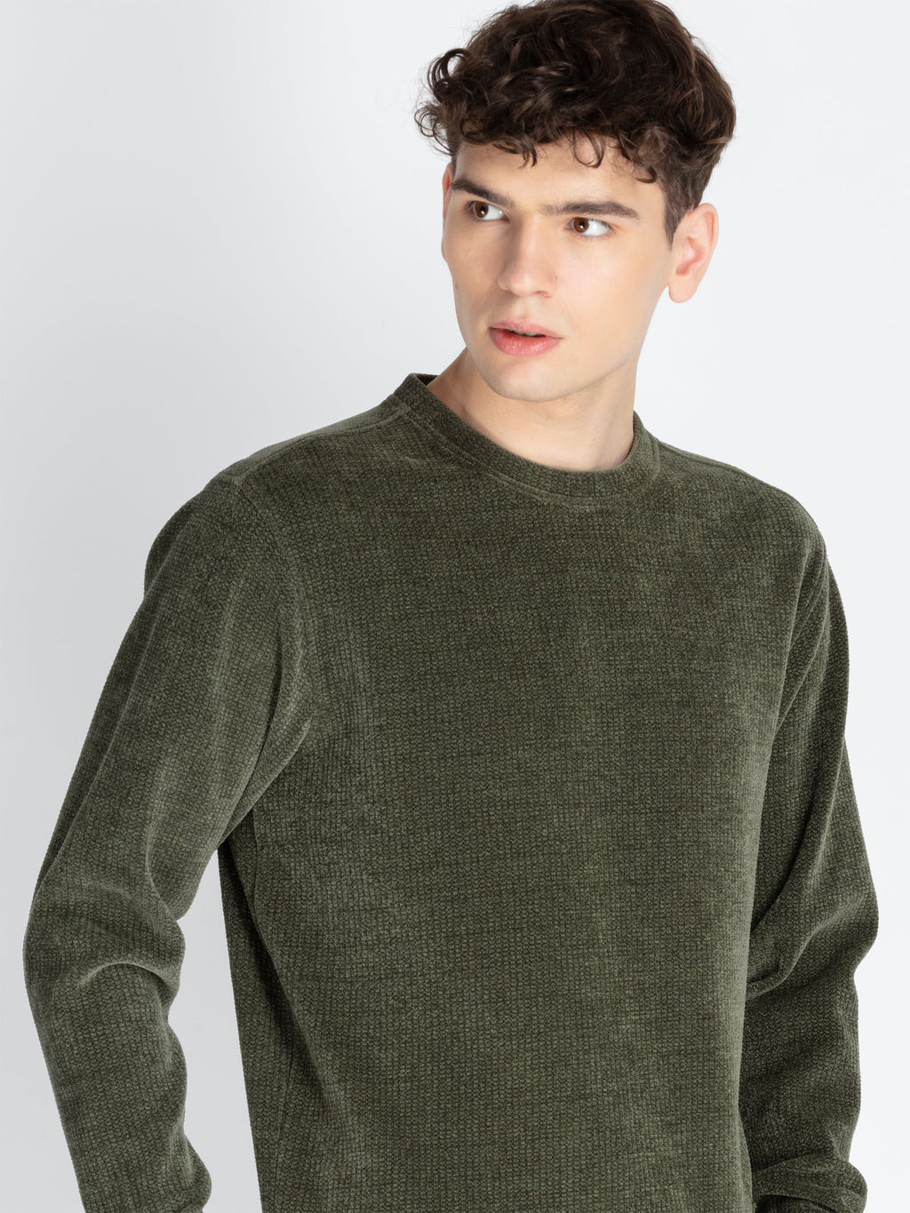 Mens Solid Round Neck Lightweight Sweatshirt
