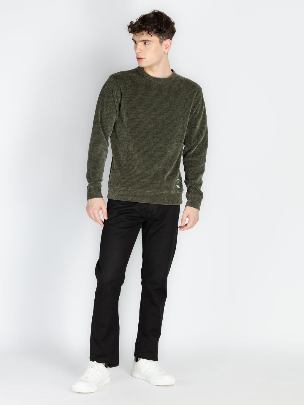 Mens Solid Round Neck Lightweight Sweatshirt