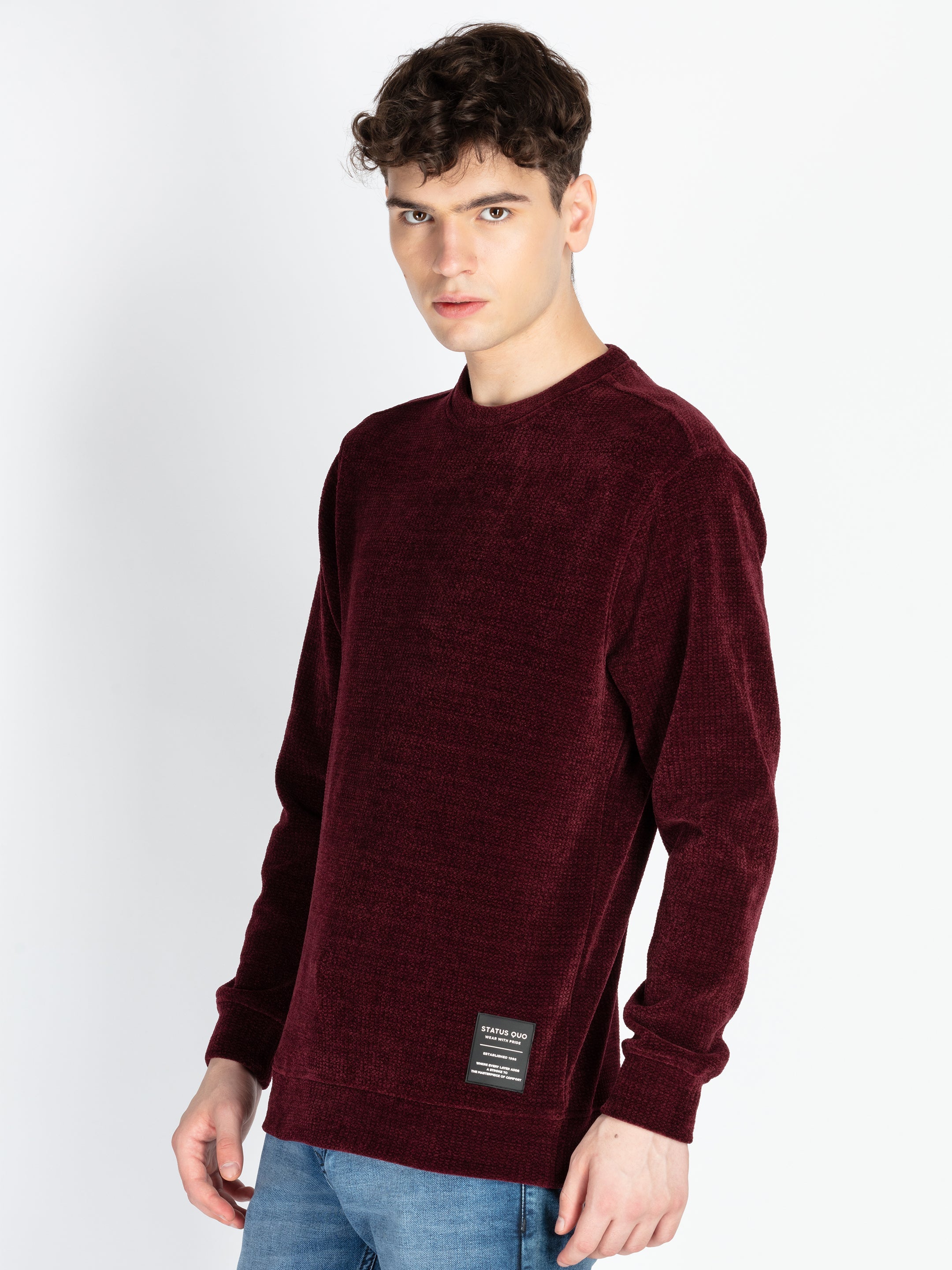 Mens Solid Round Neck Lightweight Sweatshirt Secondary image